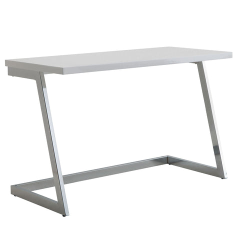 Rootz Computerbureau - Zilver PC-tafel met metalen poten - Modern design computerbureau - Thuiskantoorwerkstation - Hoogglans wit bureau - 120x55x76 cm 
