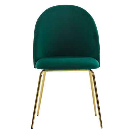 Rootz Dining Chair - Set of 2 Velvet Green Upholstered - Kitchen Chair with Golden Legs - Scandinavian Shell Chair - Upholstered Chair with Velvet Cover