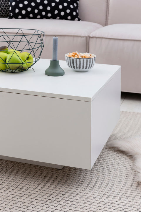 Rootz Holz-Couchtisch – Moderner Couchtisch – Weißer quadratischer Beistelltisch – Design-Loungetisch – Wohnzimmer-Couchtisch – 60 x 60 x 35,5 cm