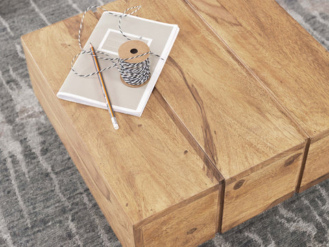 Rootz Coffee Table - Acacia Wood - Solid Wide Cube Square Coffee Table - 44x44x30 cm