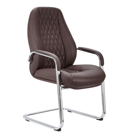 Rootz Brown Leather Cantilever Chair - Visitor Chair with Armrests - Design Upholstered Office Chair - Armchair Conference Chair