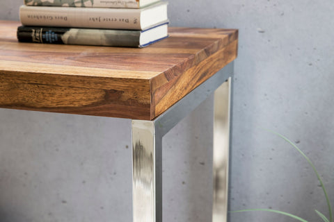 Rootz Console Table - Solid Wood - Sheesham - Metal Legs - Desk 120x45 cm - Country Style Sideboard - Modern Design