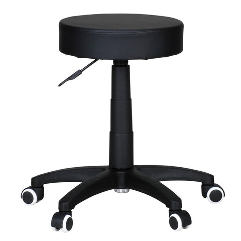 Rootz Werkkruk - Design Zwart Kunstleer - Gewatteerd - Kruk met Rollen - Rugleuningvrij