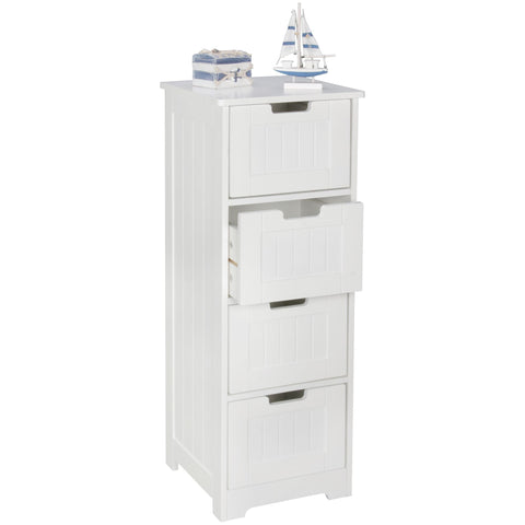 Rootz Bathroom Cabinet - Country Style - MDF Wood - White - Small Cabinet with 4 Drawers - Multi-purpose Side Cabinet - 30x83x30cm