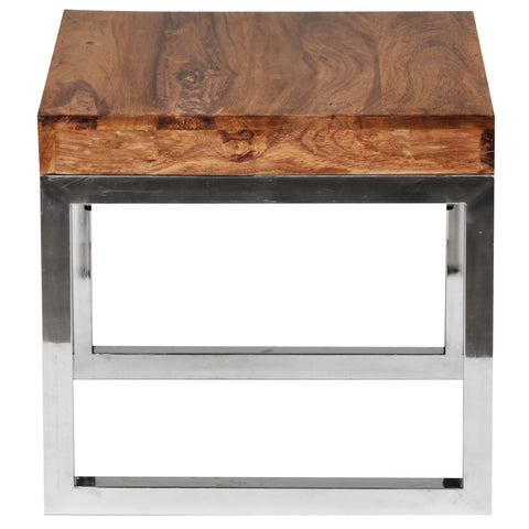 Rootz Side Table - Solid Wood - Sheesham - Metal Frame - Living Room Table - Dark Brown - Country House Style