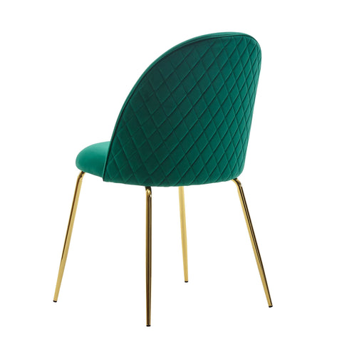 Rootz Dining Chair - Set of 2 Velvet Green Upholstered - Kitchen Chair with Golden Legs - Scandinavian Shell Chair - Upholstered Chair with Velvet Cover