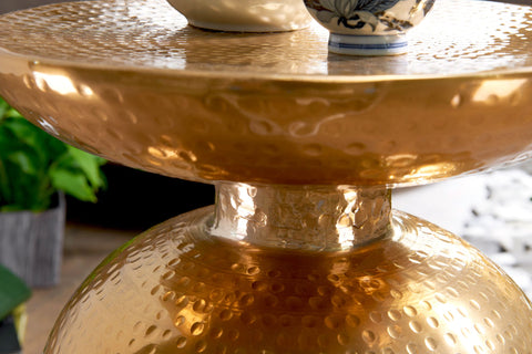 Rootz Side Table - Aluminum - Gold - Oriental Round Table - Modern Designer Metal Filing Table - Small Hammered Accent Table - 36.5x46x36.5 cm