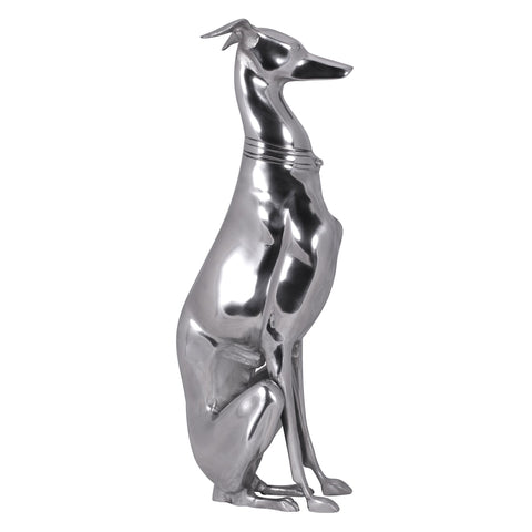 Rootz Silver Dog Statue - Aluminum Greyhound Sculpture - Elegant Design - Decorative Dog Figurine
