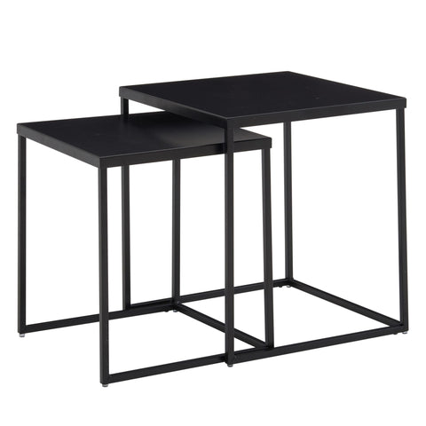 Rootz Metal Square Side Tables - Industrial Design - Set of 2 Square Coffee Table - Steel Nesting Tables - Black