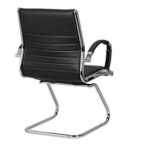 Rootz Cantilever Chair - Black Leather - XXL Swing Chair - Chrome Frame - 120kg Load Capacity - Design Meeting Chair