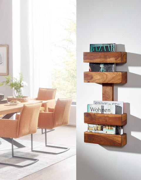 Rootz Magazine Rack - Solid Wood Sheesham - 2 Storage Compartments - Design Brochure Holder - Country Style