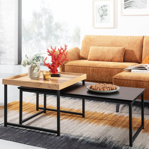 Rootz Couchtische – Quadratischer moderner Couchtisch aus Eiche – 2-teiliger Beistelltisch – Holz-Metall – Set mit 2 Wohnzimmer-Satztischen 