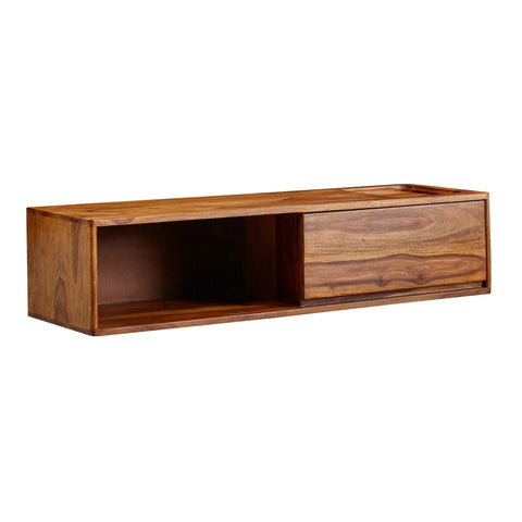 Rootz TV Cabinet with Storage - Hanging Lowboard - Solid Sheesham Wood - Modern Design - Wall-mounted TV Stand - 108x25x34 cm
