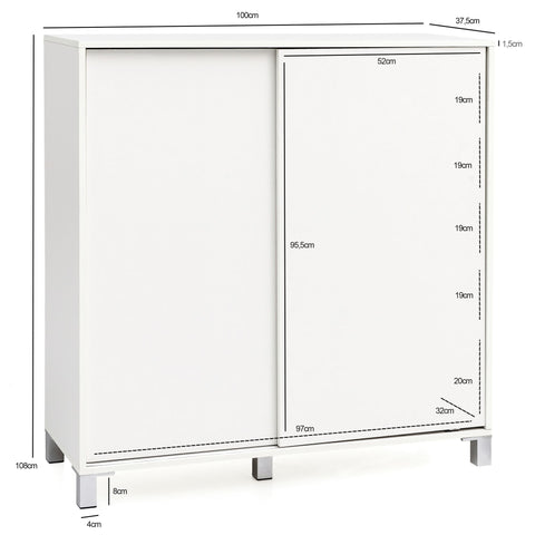 Rootz Wood Shoe Cabinet - High Shelf Design - Large Capacity for 20 Pairs - White - 100x108x37.5cm