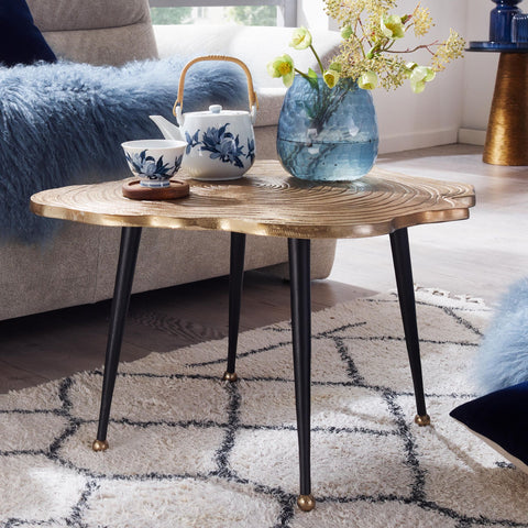 Rootz Gold Tree Disc Coffee Table - Modern Design - Small Round Living Room Table - Aluminum - 64x64x37 cm