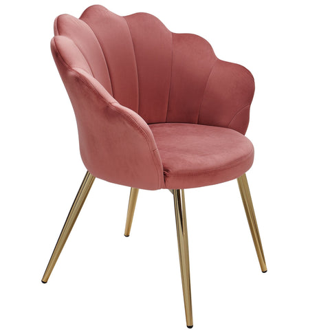 Rootz Dining Chair - Gold-Legged Kitchen Chair - Scandinavian Shell Design - Upholstered Chair with Fabric Cover - Pink Velvet Tulip