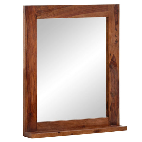 Rootz Bathroom Mirror - Design Wall Mirror with Shelf - Modern Hanging Mirror - Sheesham Wood - 65x78x12 cm