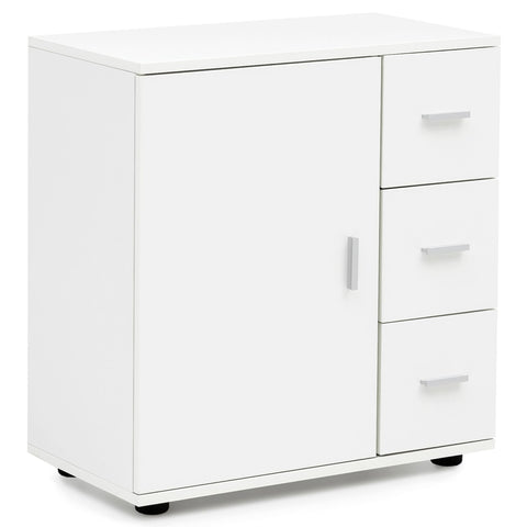 Rootz White Cabinet - Midi Cabinet with Door & Drawers - Small Matt Side Cabinet - Narrow Freestanding Bathroom Shelf - 60x65.5x33 cm