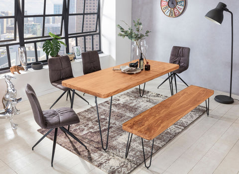 Rootz dining table solid wood Acacia 180 cm dining table wooden table Metal legs kitchen table Landhaus dark-brown