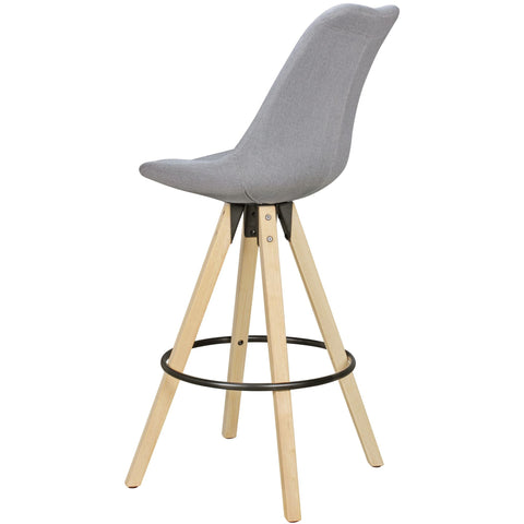 Rootz Bar Stools - Retro Design - Gray Fabric Wood with Backrest - Scandinavian Style Bar Chairs (Set of 2) - 77 cm Seat Height
