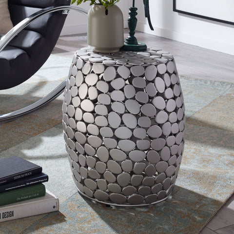 Rootz Side Table - Round Metal Coffee Table - Modern Living Room Table - High Coffee Table - Aluminum Silver - 40x40x46 cm