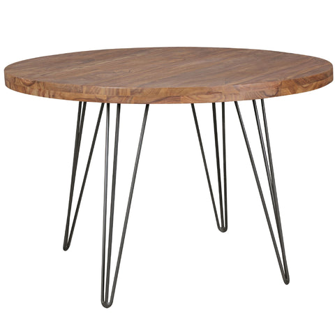 Rootz Dining Table Round - Sheesham Solid Wood Design - Country House Style Brown - Kitchen Table for 4 Persons - Ø 120 x 78 cm