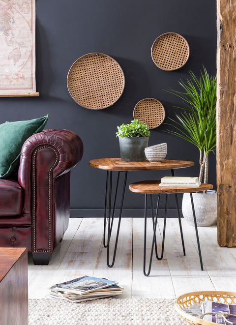 Rootz Satztisch-Set – Sheesham-Holz – kleines Design mit Metallrahmen – 2-teiliger Couchtisch 