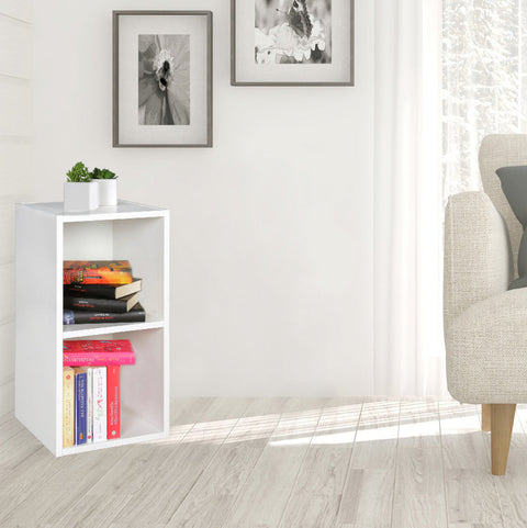 Rootz Wood Shelf - Modern White - Small Wall Storage Shelf - Narrow Bookcase with 2 Shelves - 30x60x30cm
