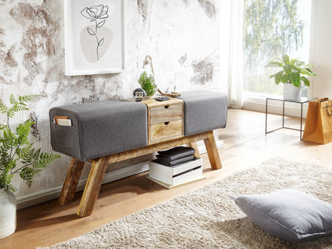 Rootz Turnbock Bank - Grijze Stof - Bank met Laden - Gymkruk - 120x56x30 cm