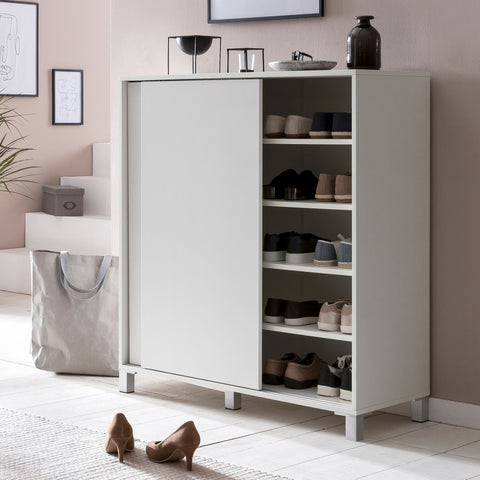 Rootz Wood Shoe Cabinet - High Shelf Design - Large Capacity for 20 Pairs - White - 100x108x37.5cm