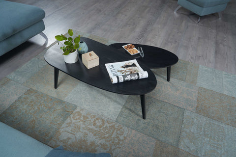 Rootz Design Couchtisch 2er Set Mango Massivholz Wohnzimmertisch schwarz – Satztisch Holztisch Nierenförmiger Couchtisch – 2-teiliges Tischset – Beistelltisch – Holz 