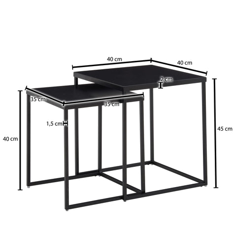 Rootz Metal Square Side Tables - Industrial Design - Set of 2 Square Coffee Table - Steel Nesting Tables - Black