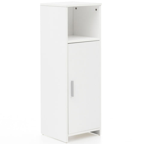 Rootz Holzschrank – Kleiner Badezimmer-Seitenschrank – Tür und Staufach – Weiß – 30 x 95,5 x 30 cm