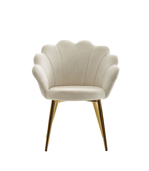 Rootz Tulip Dining Chair - Velvet White - Upholstered Kitchen Chair with Gold Legs - Scandinavian Design Shell Chair - Fabric-Covered Upholstered Chair