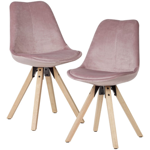 Rootz Soft Dining Set of 2 - Pink - Armrest-Free - Modern Fabric Kitchen Chairs with Wooden Legs - Upholstered Shell Chairs - 110kg Load