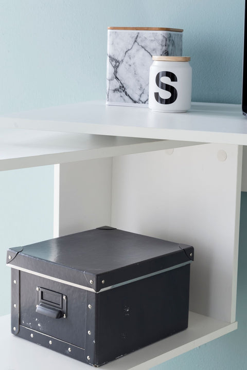 Rootz Eckschreibtisch – Matter Schreibtisch mit drehbarer Ablage – Modernes Design – großes Staufach – Weiß – 119 x 78 x 49 cm