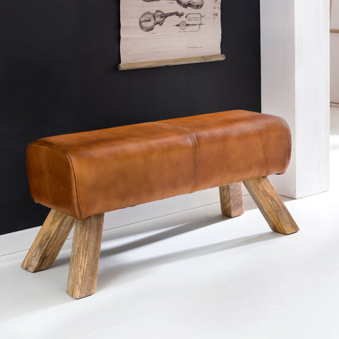 Rootz Seat Bench - Design Brown Leather - Swivel Chair Bench Stool - Wardrobe Bench Stool - 90 x 30 x 43 cm
