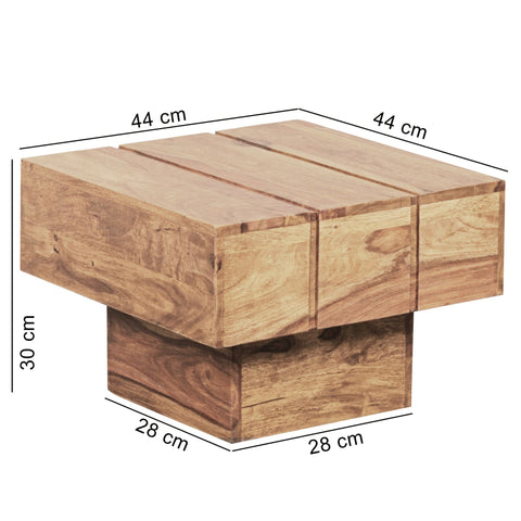 Rootz Coffee Table - Acacia Wood - Solid Wide Cube Square Coffee Table - 44x44x30 cm
