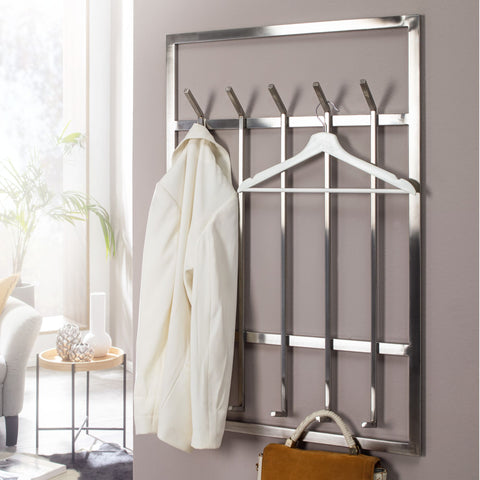 Rootz Wall Coat Rack - Metal Silver - Design Hallway Coat Rack Steel - Wall Panel Hook Rail - Cloakroom Wall - 60x100x7.5 cm