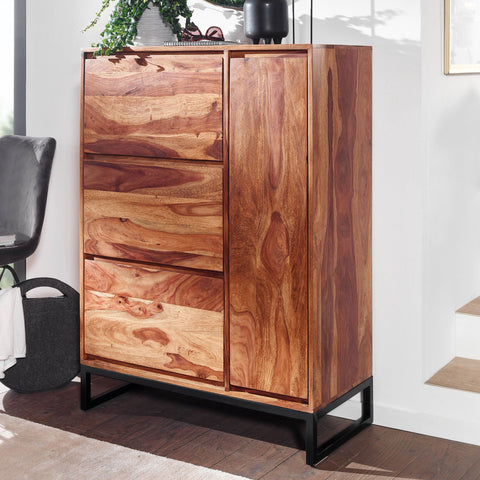 Rootz Shoe Cabinet - Solid Sheesham Wood - Closed Shoe Rack - Design Shoe Chest with Shelf - High Shoe Storage Chest of Drawers - 88x120x40 cm