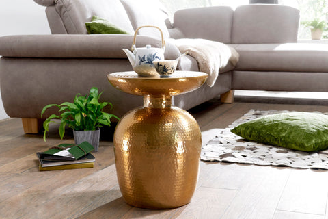 Rootz Side Table - Aluminum - Gold - Oriental Round Table - Modern Designer Metal Filing Table - Small Hammered Accent Table - 36.5x46x36.5 cm