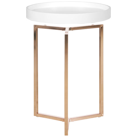 Rootz Side Table - White-Copper Design - Wood and Metal Tray Table - Modern Living Room Coffee Table -  ø 40 cm