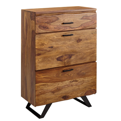 Rootz Chest of Drawers - Metal Hall Chest of Drawers - Highboard Sideboard with Tree Edge - Modern Wood Dresser Cabinet - Standing Cupboard - Solid Sheesham Wood - 80x120x41.5 cm