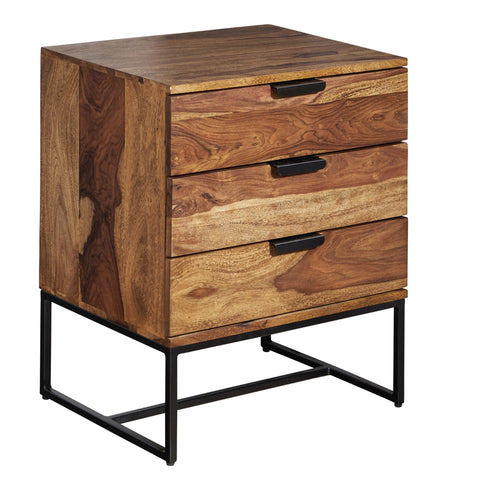 Rootz Industrial Bedside Table - Design with 3 Drawers - Storage Space for Box Spring Beds - Solid Sheesham Wood-Metal - 50x40x65cm