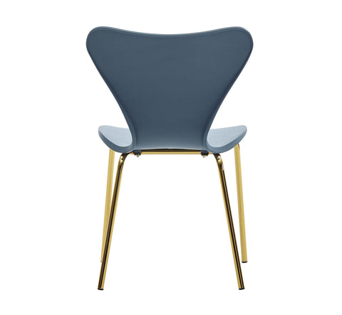 Rootz Design Dining Chair - Set of 4 Blue Plastic with Golden Metal Legs - Scandinavian Kitchen Chair - Retro Dining Chair Shell Chair for Dining Room