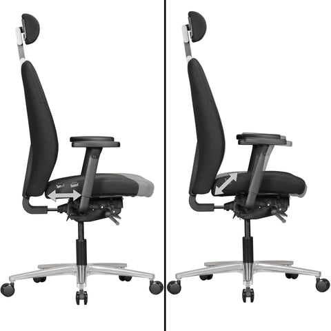 Rootz Executive Armchair - Chair with Headrest - Black Fabric - Design - Synchro Mechanics & Adjustable Armrests - Ergonomic Swivel Desk Chair (120kg)