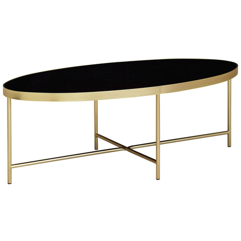 Rootz Couchtisch – Schwarzes Glas – Goldmetallrahmen – Großer Wohnzimmer-Loungetisch – Oval – 110 x 56 cm 