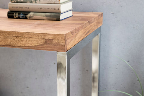 Rootz Console Table - Solid Wood Acacia - Metal Legs - Country Style Sideboard - 120 x 45 cm