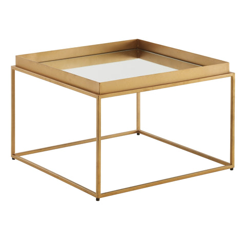 RootzCoffee Table - Square Mirrored - Glass & Metal - Gold - Modern Design - Small Side Table - 60x60x41 cm