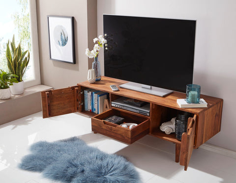 Rootz TV Dresser - HiFi Lowboard - Sheesham Wood - Country Style TV Dresser - Base Cabinet with Drawer & 2 Doors - 135x51x45cm